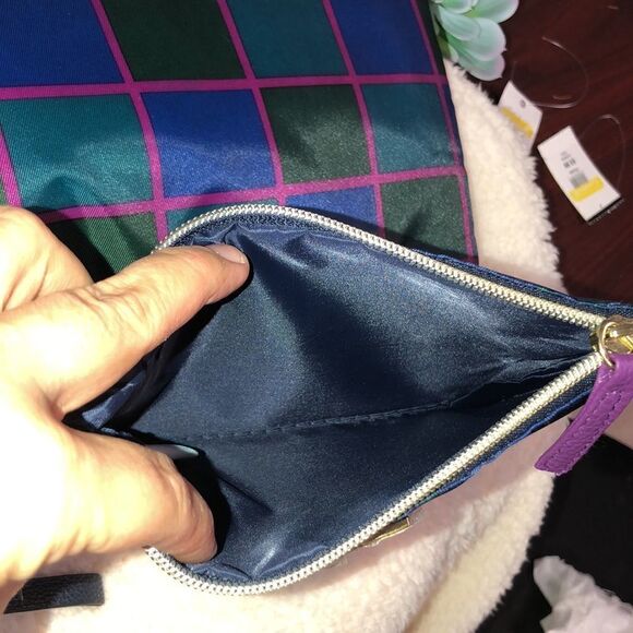 Liz Claiborne Navy Fuchsia Purple Plaid Monogram Travel Bag Set of 3 - Picture 10 of 12